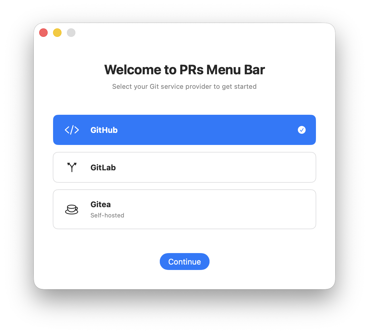 PRs MenuBar onboarding flow